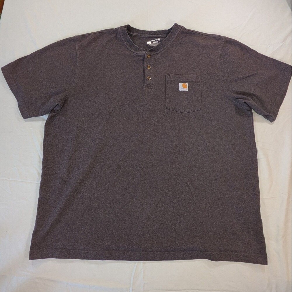 Carhartt Shirt Men 2XL Loose Fit Gray Short Sleeve Henley Cotton Blend Workwear